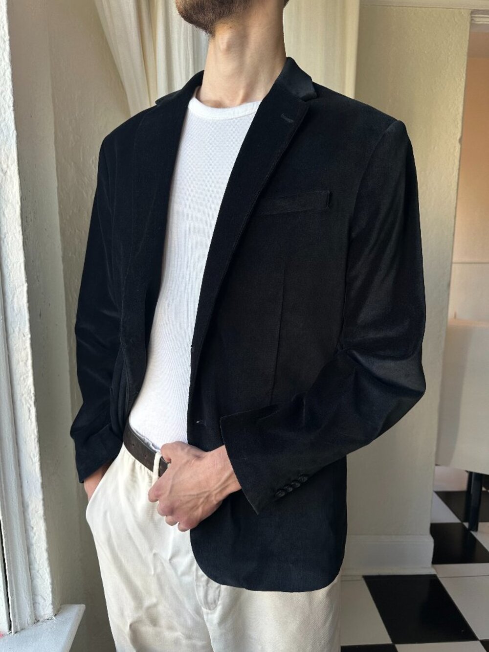 Banana Republic Men’s Black Velvet Slim Fit Blazer 42 Short